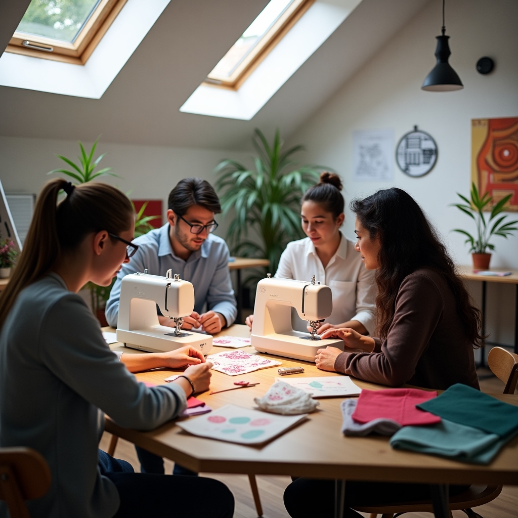 Sewing class in workshop